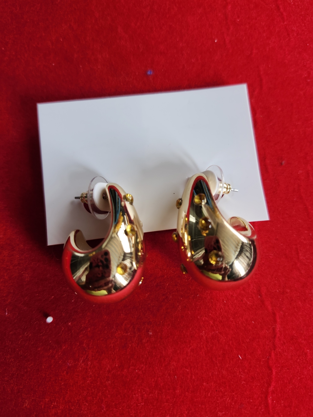 Gold and Red Sculpted Hoop Earrings - Women Jewelry